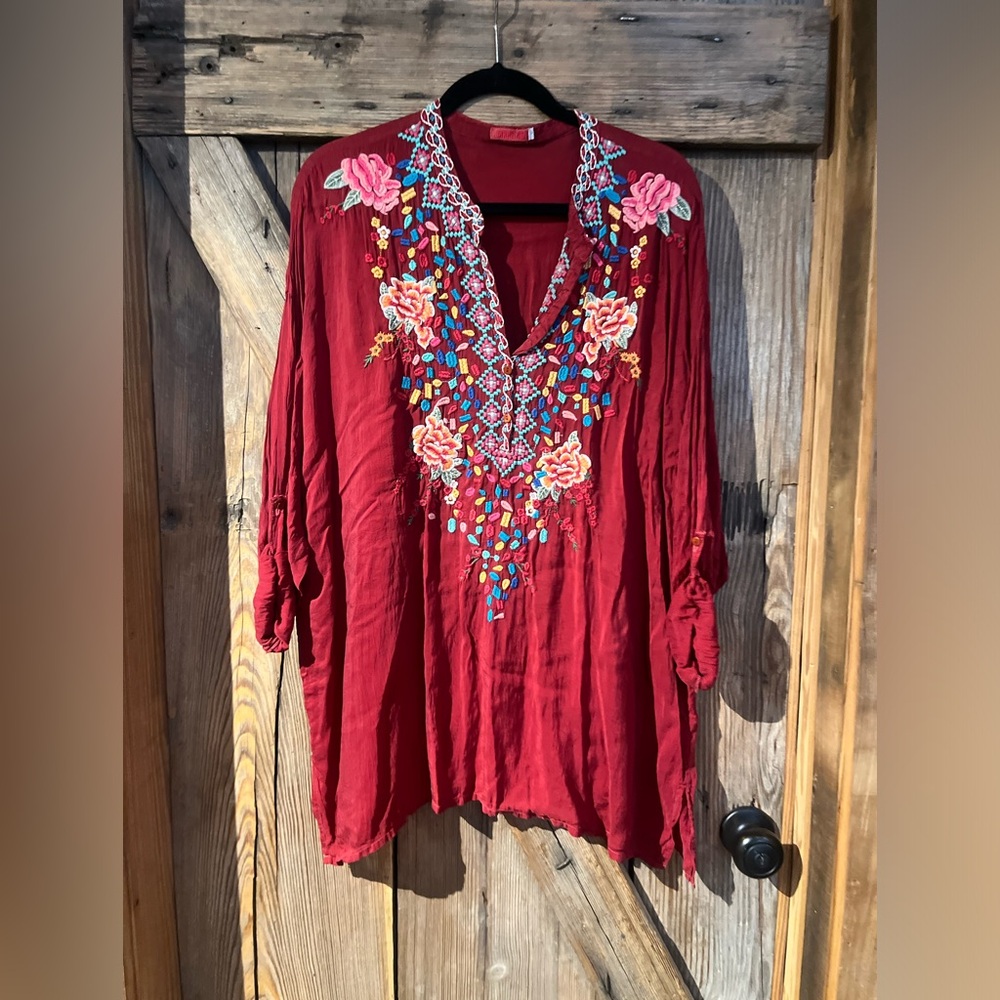 Beautiful red embroidered Johnny was